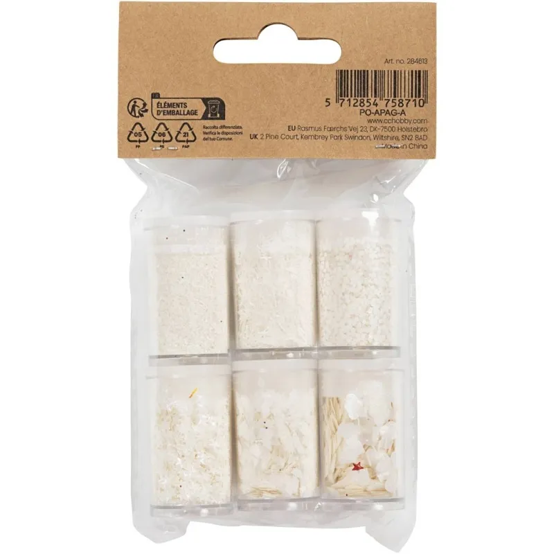 Biologisch abbaubarer Sparkles & Pailletten, Silber, Weiß, 6x7 ml/ 1 Pck