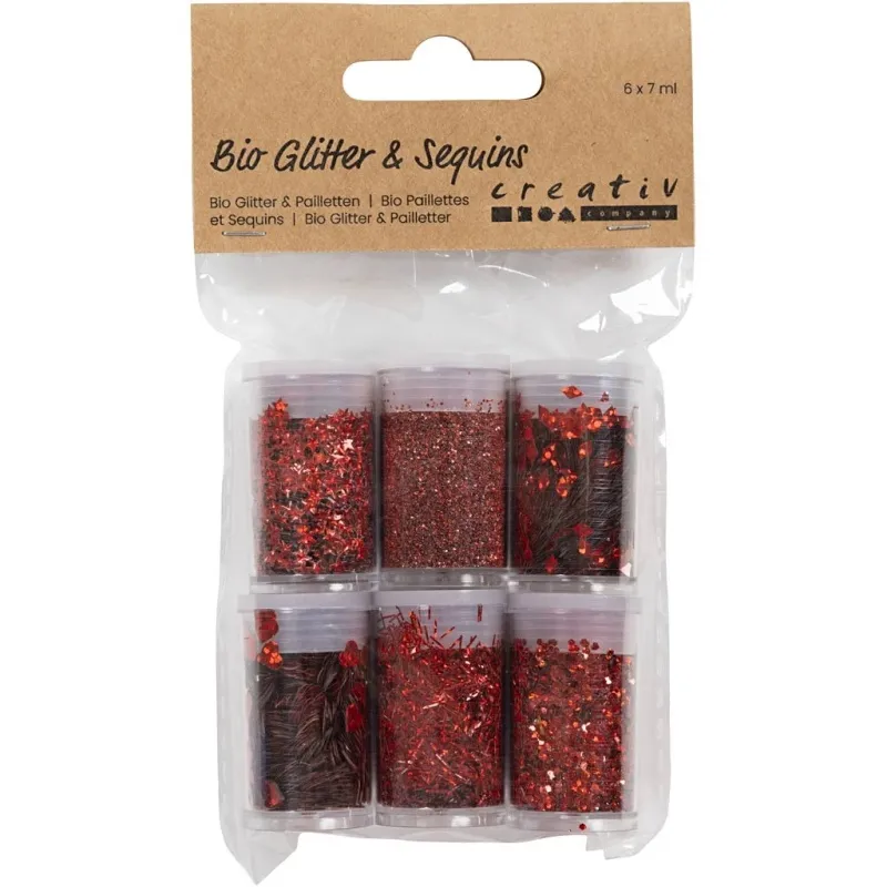 Biologisch abbaubarer Sparkles & Pailletten, Rot, 6x7 ml/ 1 Pck