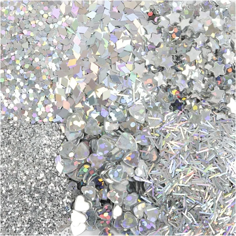 Biologisch abbaubarer Sparkles & Pailletten, Silber, 6x7 ml/ 1 Pck