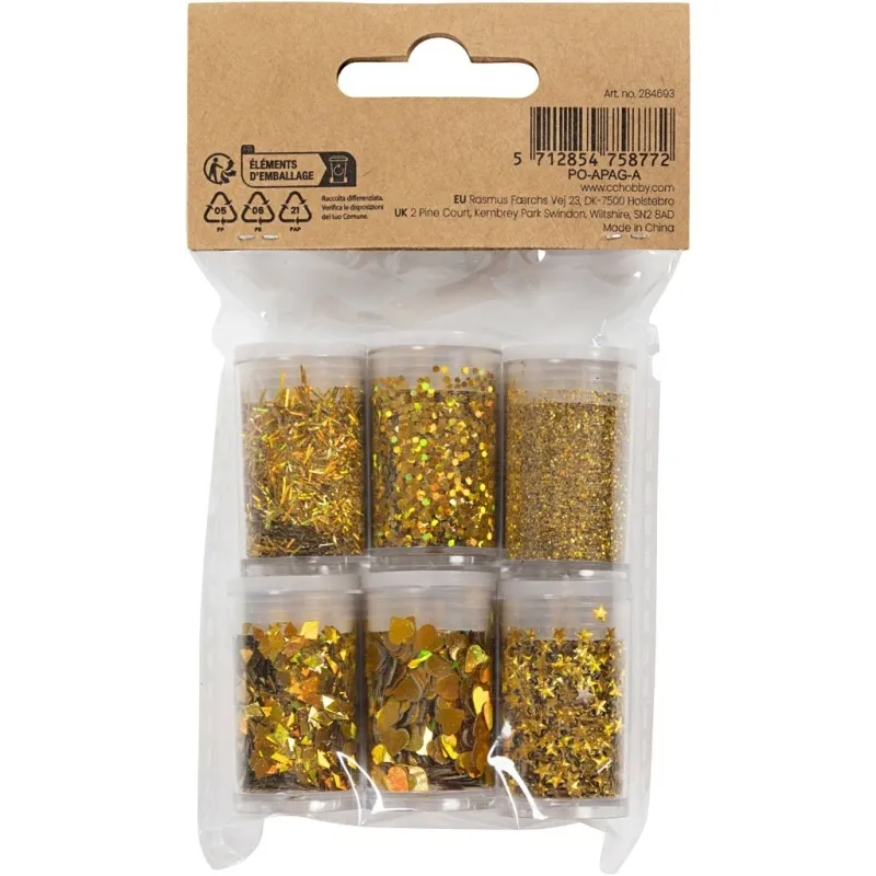Biologisch abbaubarer Sparkles & Pailletten, Gold, 6x7 ml/ 1 Pck