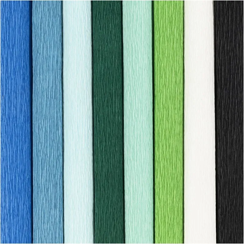 Krepppapier, Blatt 25x60 cm, Kreppanteil: 180%, 105 g, Harmonie in Blau-Grün, 8 Bl./ 1 Pck