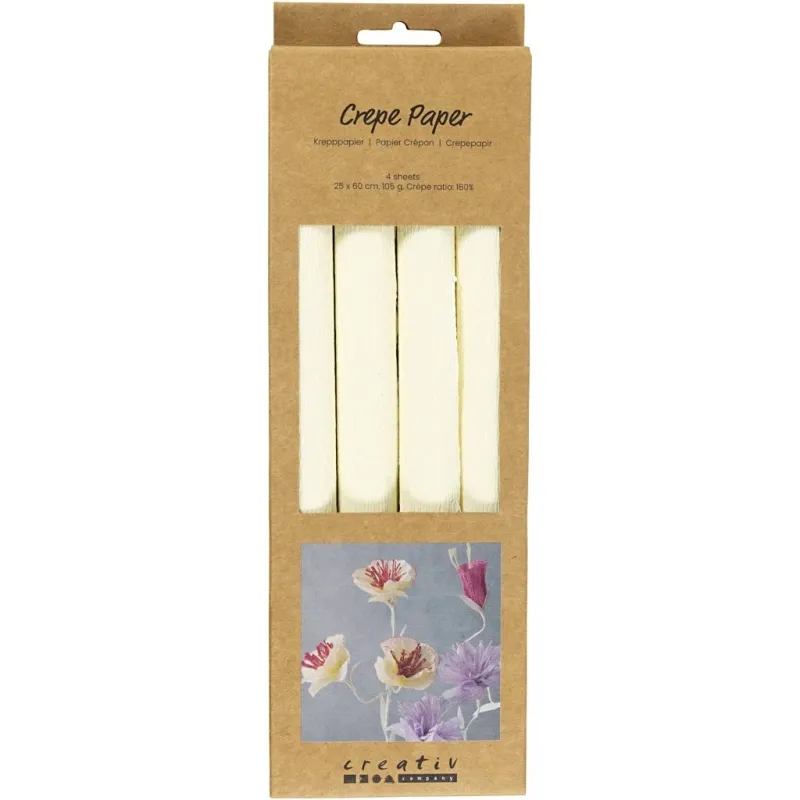Krepppapier, Blatt 25x60 cm, Kreppanteil: 180%, 105 g, Creme, 4 Bl./ 1 Pck