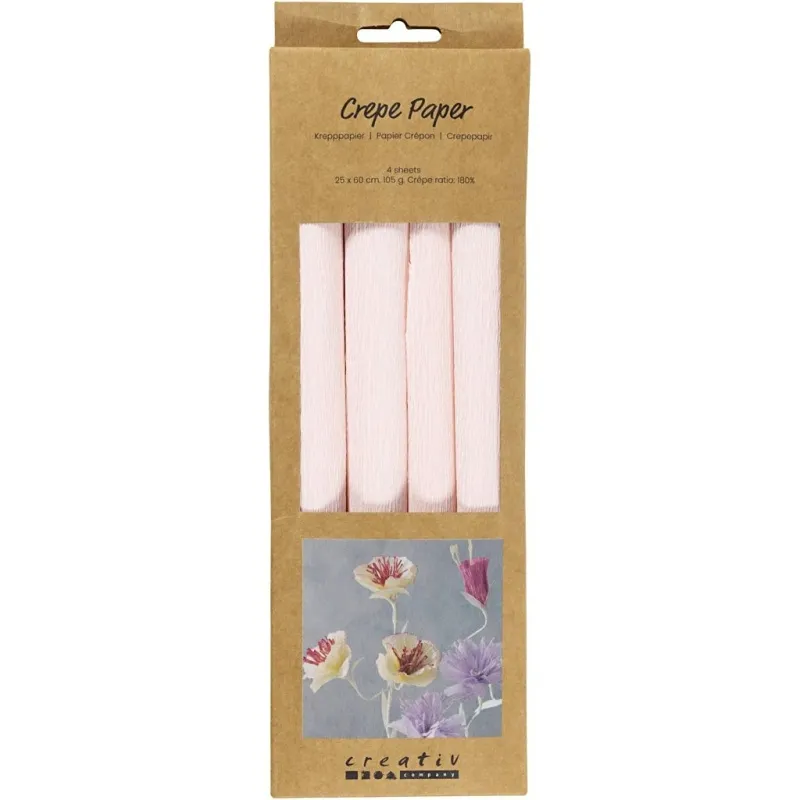 Krepppapier, Blatt 25x60 cm, Kreppanteil: 180%, 105 g, Rosa mattiert, 4 Bl./ 1 Pck