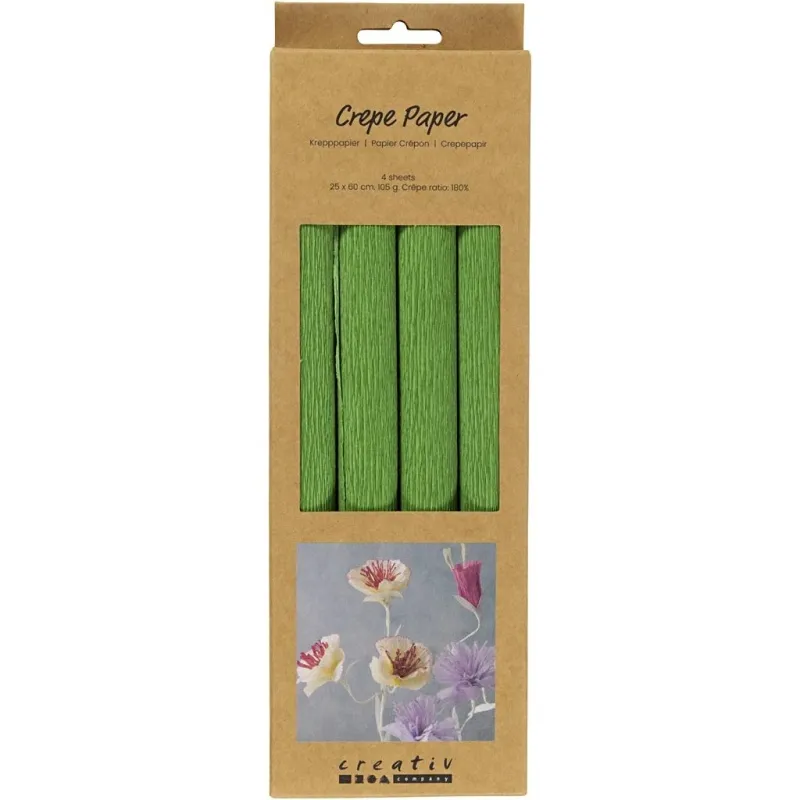 Krepppapier, Blatt 25x60 cm, Kreppanteil: 180%, 105 g, Lindgrün, 4 Bl./ 1 Pck