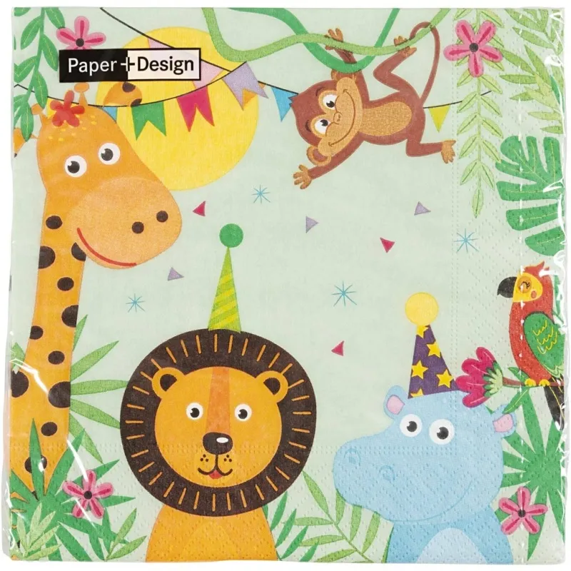 Servietten, Party Tiere, Größe 33x33 cm, 20 Stk/ 1 Pck