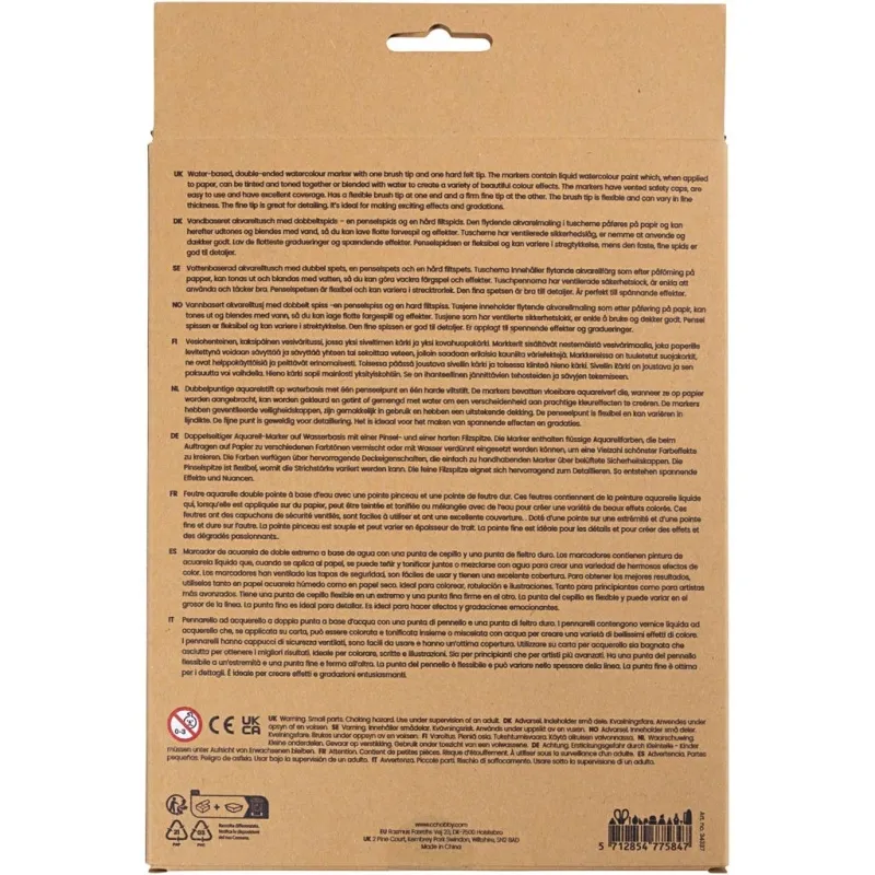 Aquarell-Filzstifte, Pastellfarben, Strichstärke 2+4-8, Sortierte Farben, 12 Stk/ 1 Pck