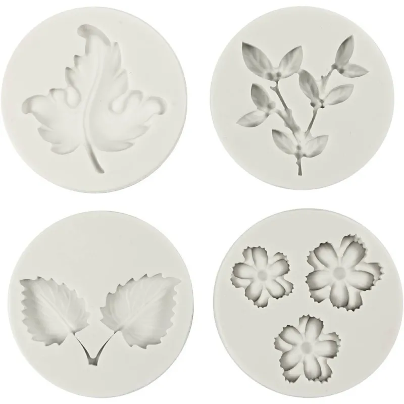 Silikonform, Blätter und Blüten, H 0,5 cm, L 1,8-4,5 cm, 4 Stk/ 1 Stk