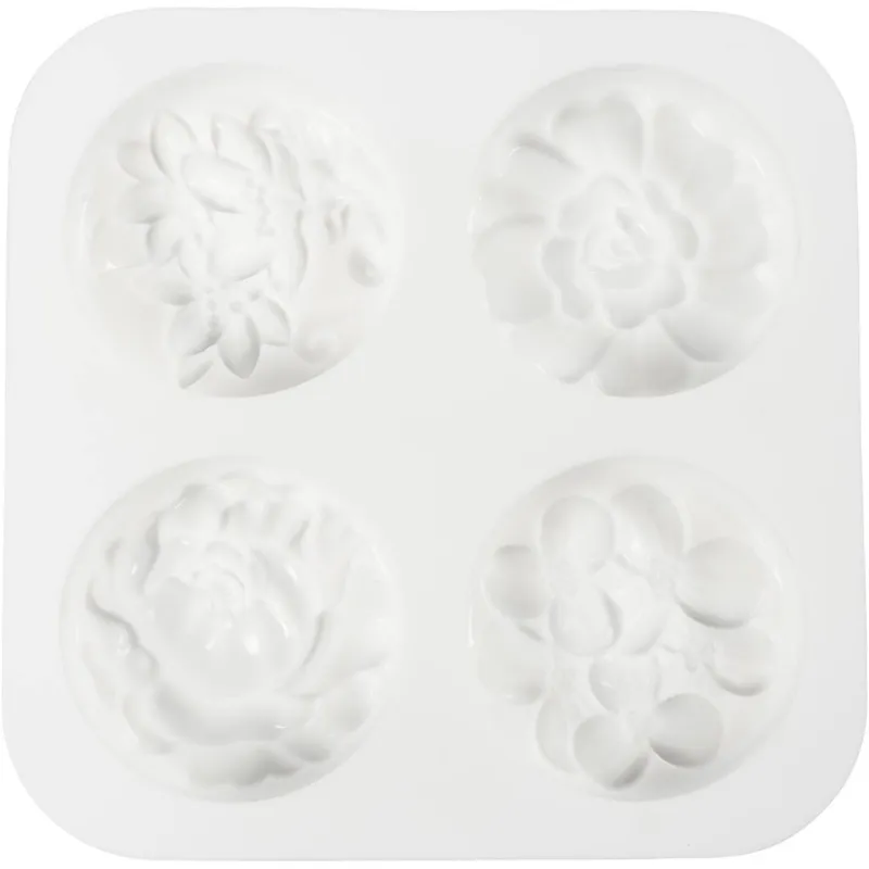 Silikonform, Rund mit Blumenmuster , L 6,8 cm, B 2,3 cm, 4 Stk/ 1 Pck