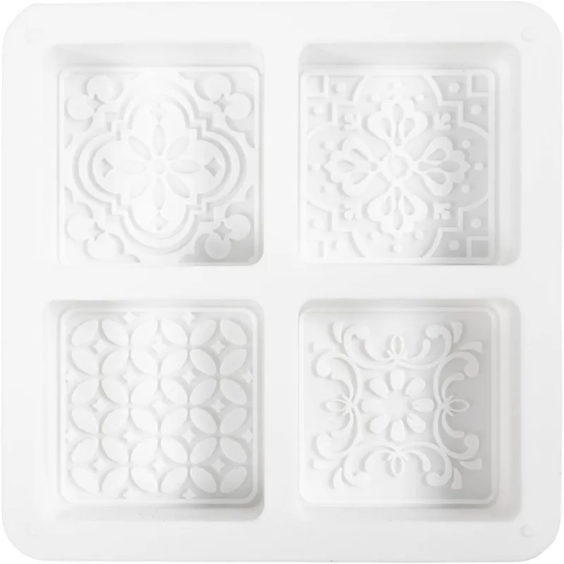 Silikonform, Quadratisch mit grafischem Design, H 2,4 cm, L 6,8 cm, B 6,8 cm, 4 Stk/ 1 Pck