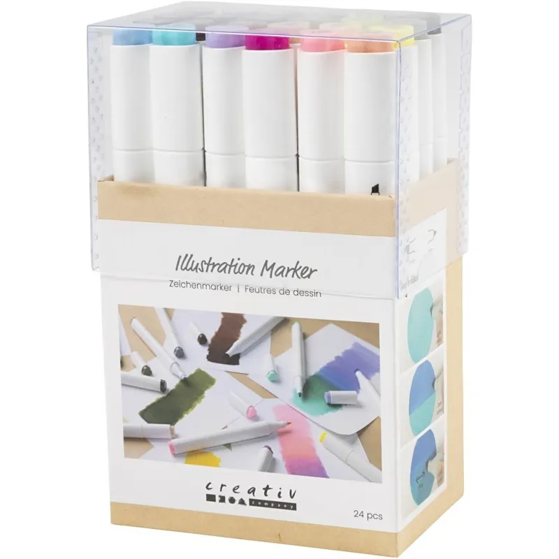 Twin Marker Filzstifte, Strichstärke 1+8 mm, Pastellfarben, Standard-Farben, 24 Stk/ 1 Pck