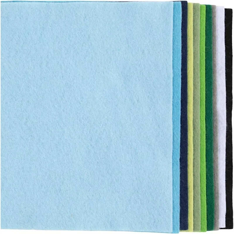 Bastelfilz, A4, Blatt 210x297 mm, Dicke 2 mm, Harmonie in Blau-Grün, 10 Bl./ 1 Pck