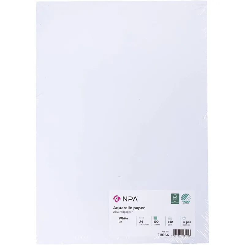 Aquarellpapier, A4, 180 g, Weiß, 100 Bl./ 1 Pck