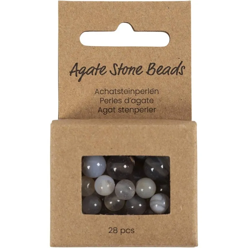 Achat Steinperlen, D 6+8+10 mm, Lochgröße 0,9-1 mm, Transparent Grau, 28 Stk/ 1 Pck