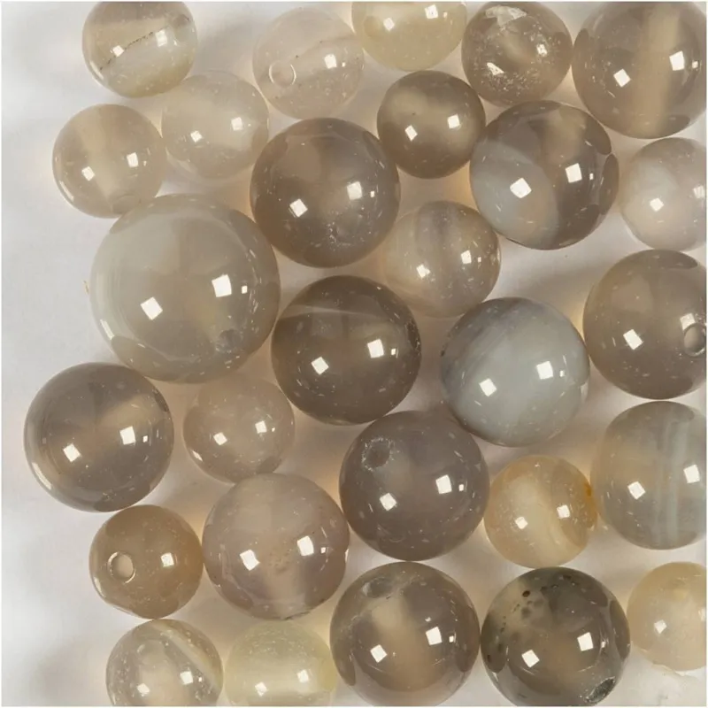 Achat Steinperlen, D 6+8+10 mm, Lochgröße 0,9-1 mm, Transparent Grau, 28 Stk/ 1 Pck