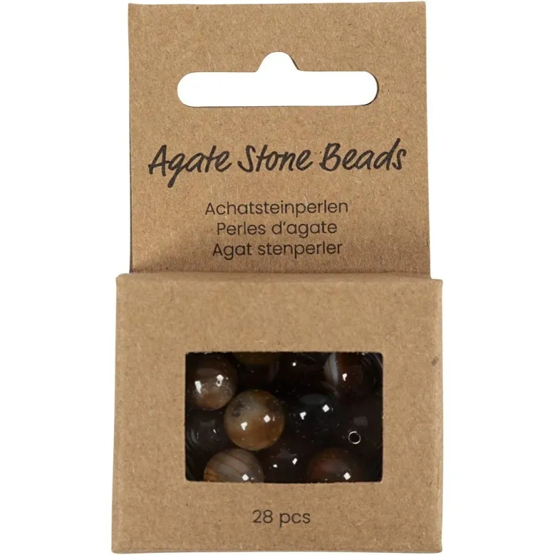 Achat Steinperlen, D 6+8+10 mm, Lochgröße 0,9-1 mm, Dunkelbraun, 28 Stk/ 1 Pck