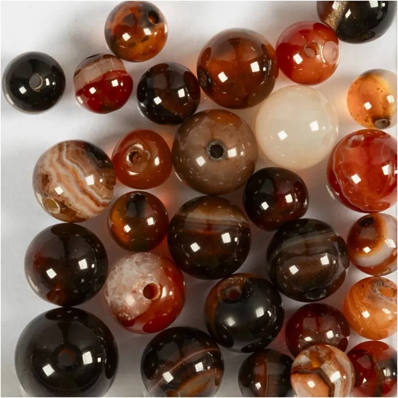 Achat Steinperlen, D 6+8+10 mm, Lochgröße 0,9-1 mm, Dunkelbraun, 28 Stk/ 1 Pck