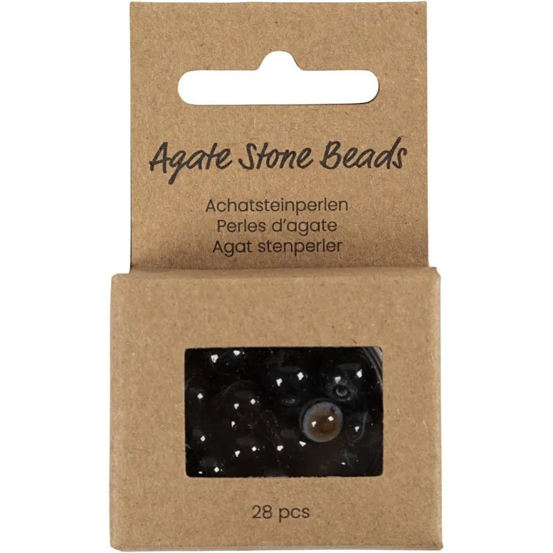 Achat Steinperlen, D 6+8+10 mm, Lochgröße 0,9-1 mm, Schwarz, 28 Stk/ 1 Pck