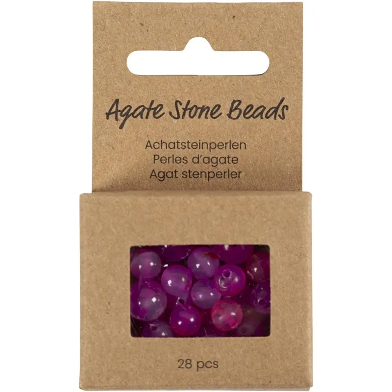 Achat Steinperlen, D 6+8+10 mm, Lochgröße 0,9-1 mm, Pink, 28 Stk/ 1 Pck