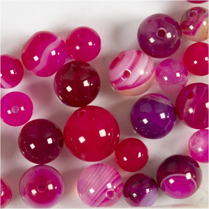 Achat Steinperlen, D 6+8+10 mm, Lochgröße 0,9-1 mm, Pink, 28 Stk/ 1 Pck