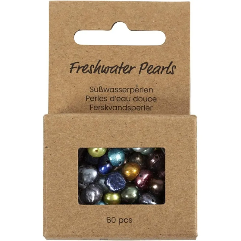 Süßwasserperlen, D 5-6 mm, Lochgröße 0,5 mm, Perlmuttfarben, 60 Stk/ 1 Pck