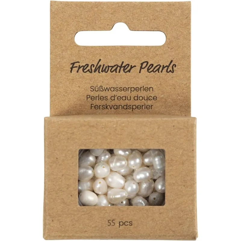 Süßwasserperlen, D 4-6 mm, Lochgröße 1 mm, Längs perforiert, Perlmutt, 55 Stk/ 1 Pck
