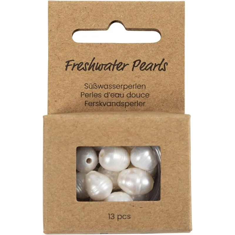 Süßwasserperlen, D 9-11 mm, Lochgröße 2 mm, Längs perforiert, Perlmutt, 13 Stk/ 1 Pck