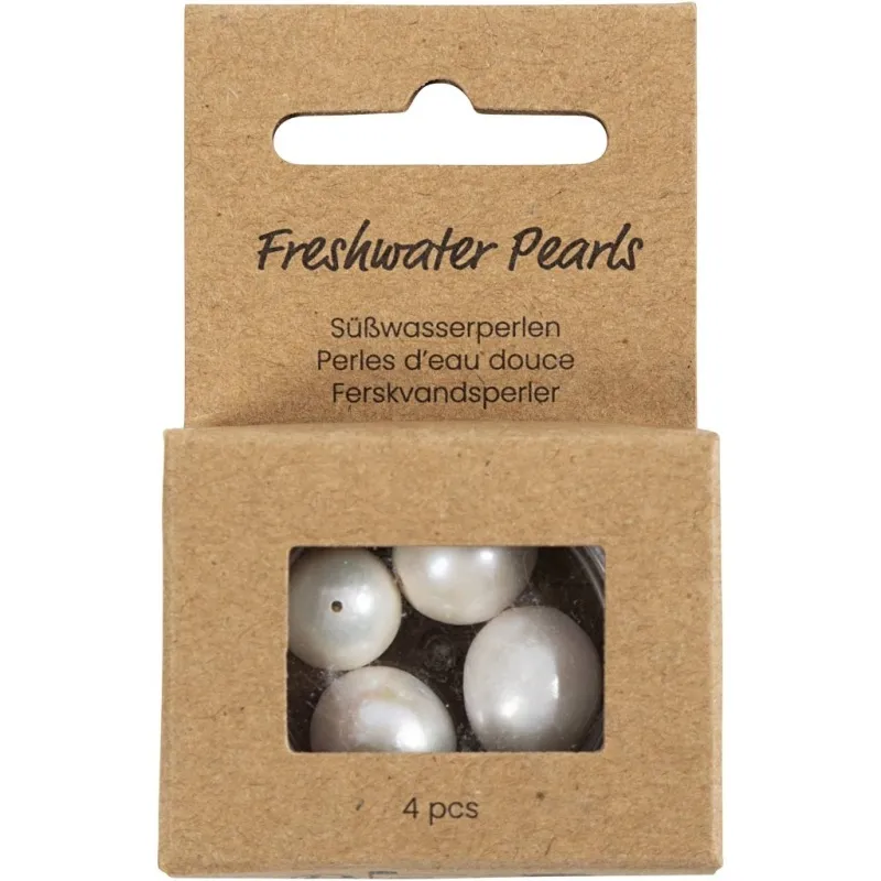 Süßwasserperlen, D 13-14 mm, Lochgröße 0,8 mm, Längs perforiert, Perlmutt, 4 Stk/ 1 Pck