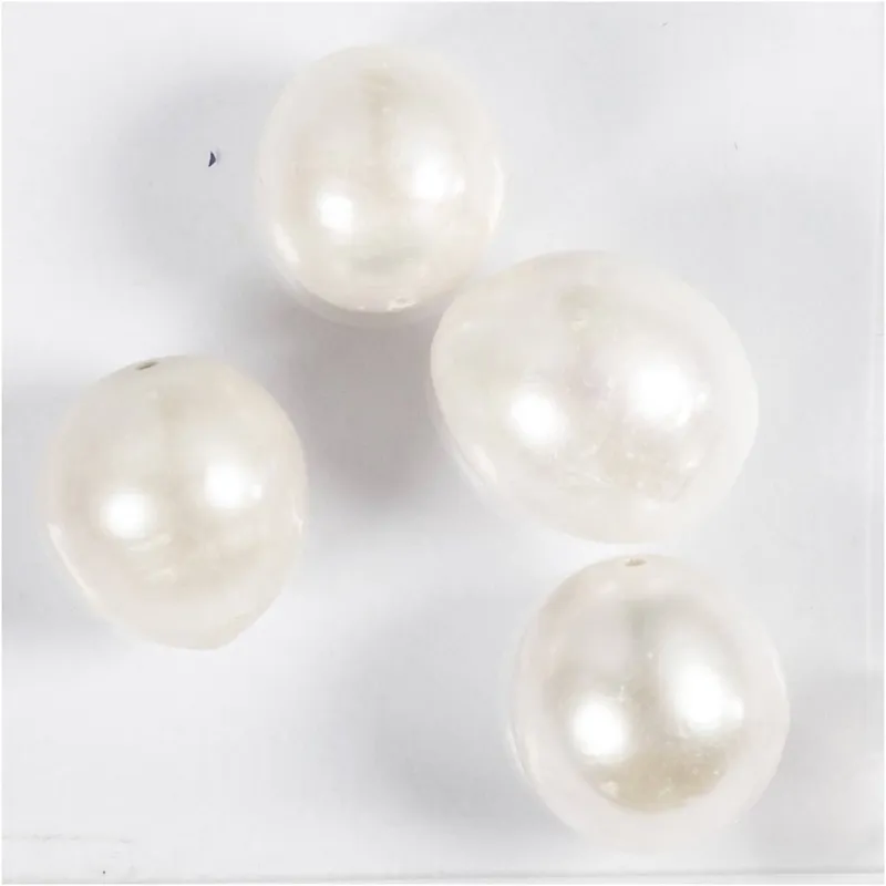Süßwasserperlen, D 13-14 mm, Lochgröße 0,8 mm, Längs perforiert, Perlmutt, 4 Stk/ 1 Pck