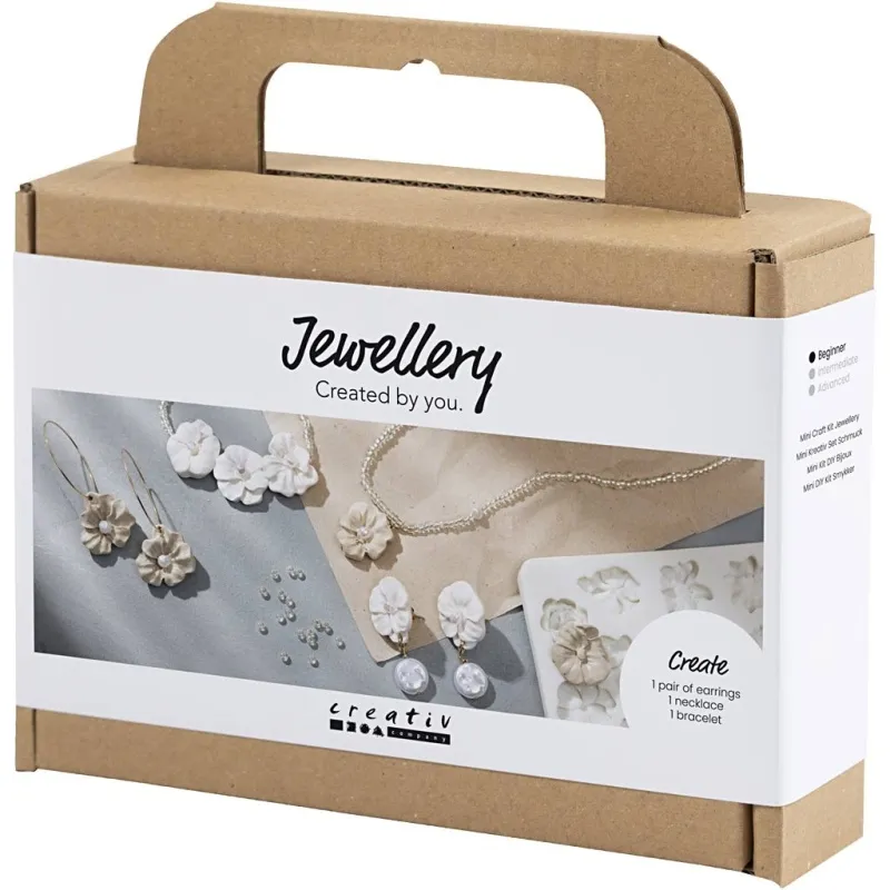 Mini Kreativ Set Schmuck, Ohrringe, Armband und Halskette im Blumendesign, Beige, Hellbeige, Beige, 1 Pck