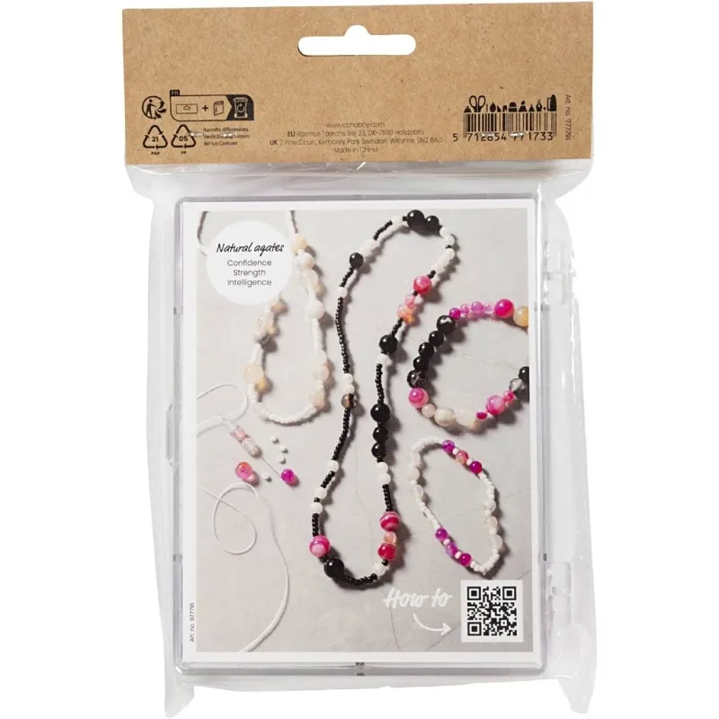 Kreativ Mix Schmuck, Achate, Größe 2,6-10 mm, Lochgröße 0,8-1,8 mm, ca. 2740 Stk, Beige, Schwarz, Pink, Perlmuttweiß, 1 Pck