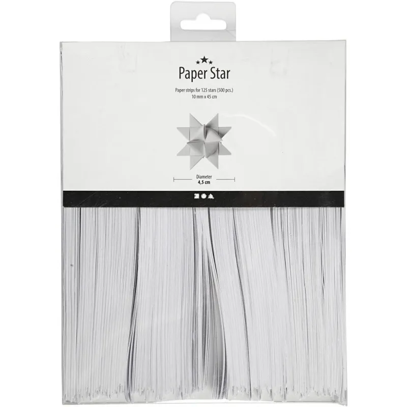 Papierstreifen für Sterne, L 45 cm, D 4,5 cm, B 10 mm, Weiß, 500 Streifen/ 1 Pck