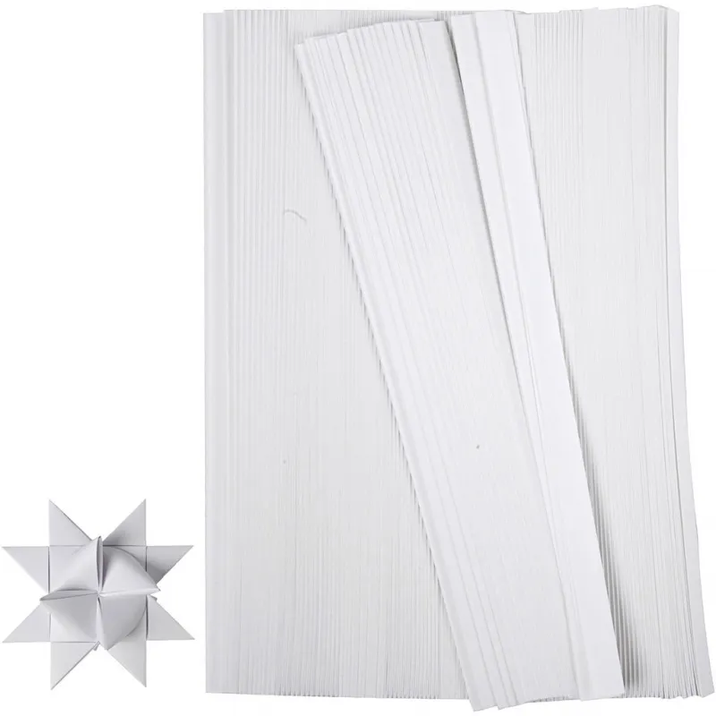 Papierstreifen für Sterne, L 45 cm, D 4,5 cm, B 10 mm, Weiß, 500 Streifen/ 1 Pck