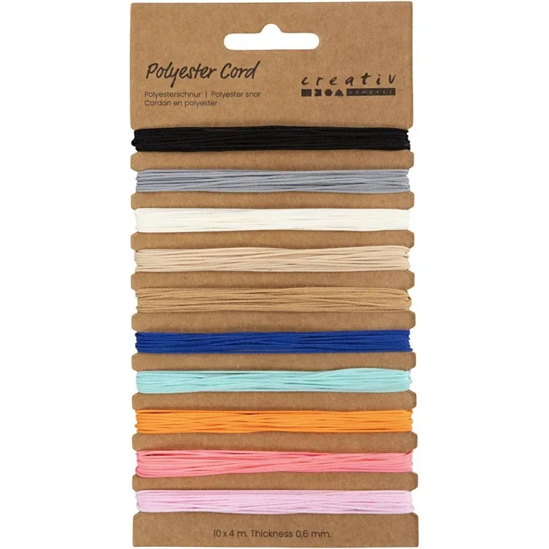Polyesterschnur, Dicke 0,6 mm, Sortierte Farben, 10x4 m/ 1 Pck