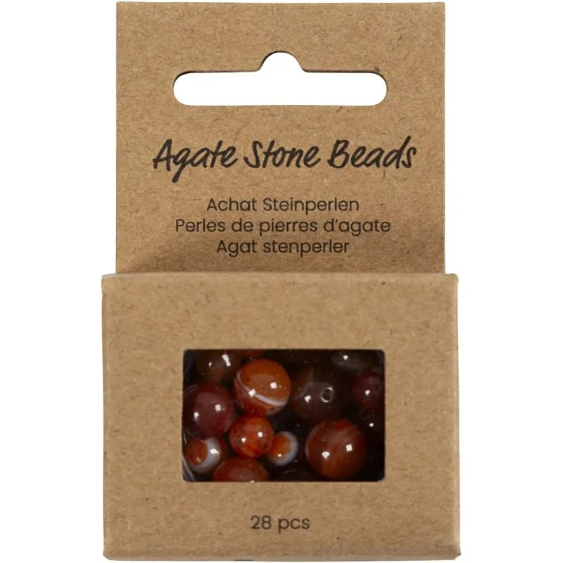 Achat Steinperlen, D 6+8+10 mm, Lochgröße 0,9-1 mm, Orange gebrannt, Rot, 28 Stk/ 1 Pck