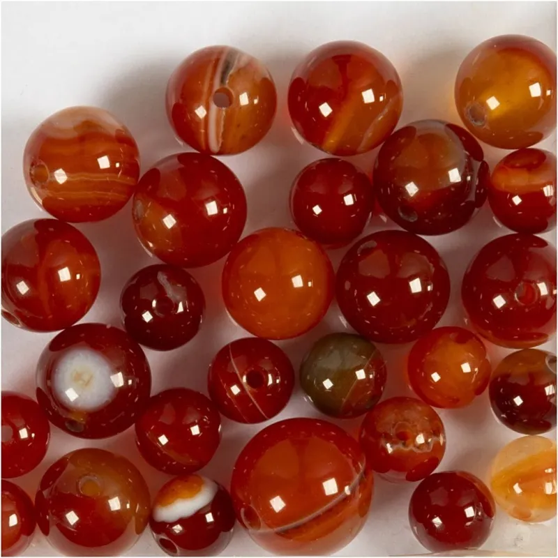 Achat Steinperlen, D 6+8+10 mm, Lochgröße 0,9-1 mm, Orange gebrannt, Rot, 28 Stk/ 1 Pck