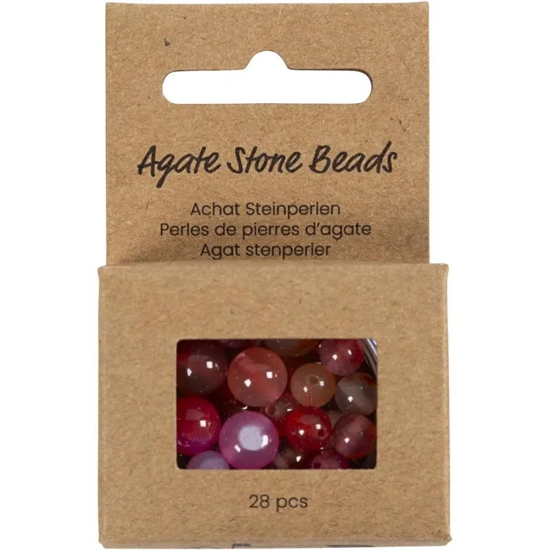 Achat Steinperlen, D 6+8+10 mm, Lochgröße 0,9-1 mm, Beige, Rosa, 28 Stk/ 1 Pck