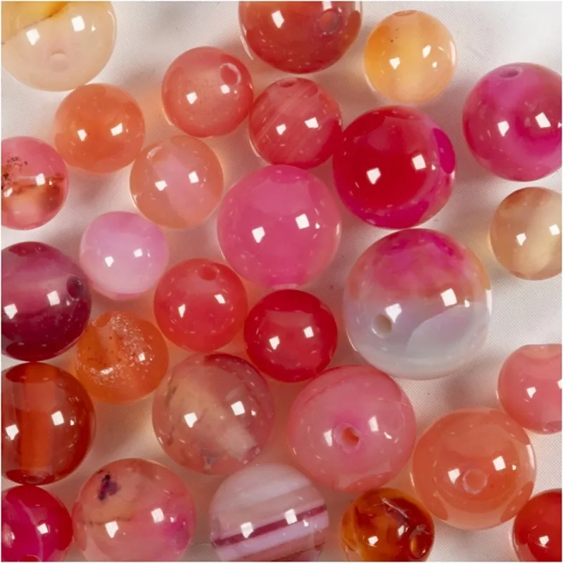 Achat Steinperlen, D 6+8+10 mm, Lochgröße 0,9-1 mm, Beige, Rosa, 28 Stk/ 1 Pck