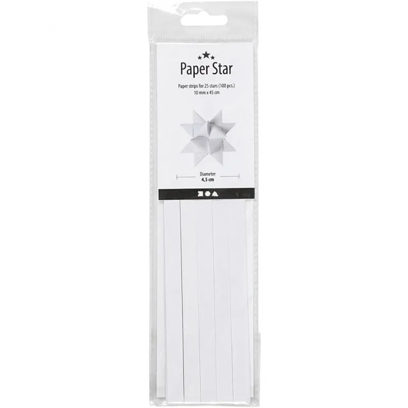 Papierstreifen für Sterne, L 45 cm, D 4,5 cm, B 10 mm, Weiß, 100 Streifen/ 1 Pck