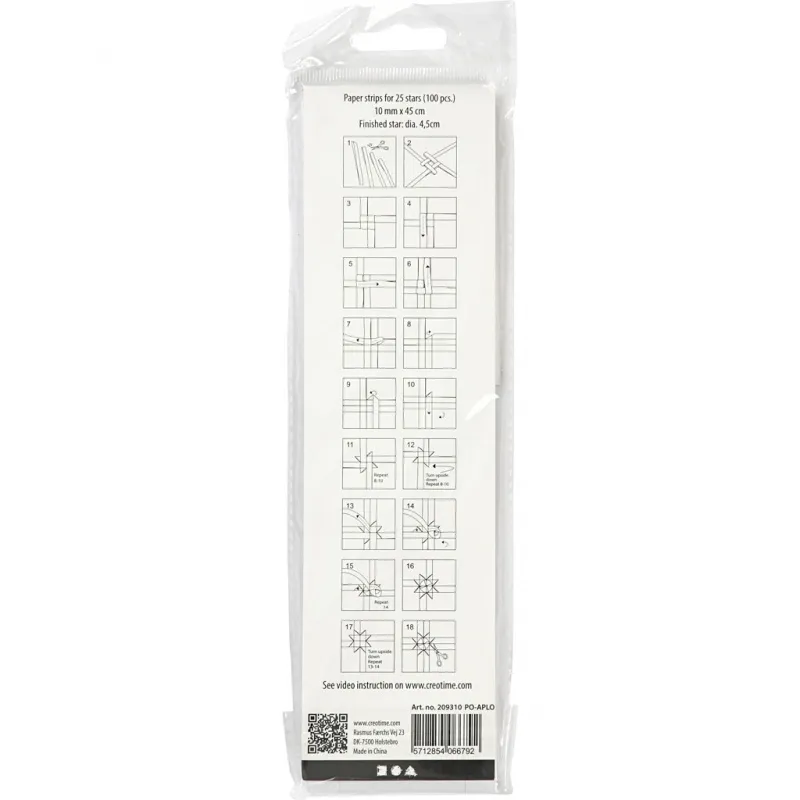 Papierstreifen für Sterne, L 45 cm, D 4,5 cm, B 10 mm, Weiß, 100 Streifen/ 1 Pck