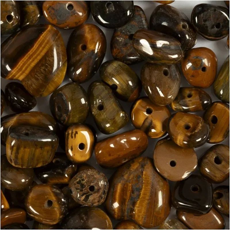 Kristallperlen, Tigerauge, D 7-12 mm, Lochgröße 1 mm, Braun, 63 Stk/ 1 Pck