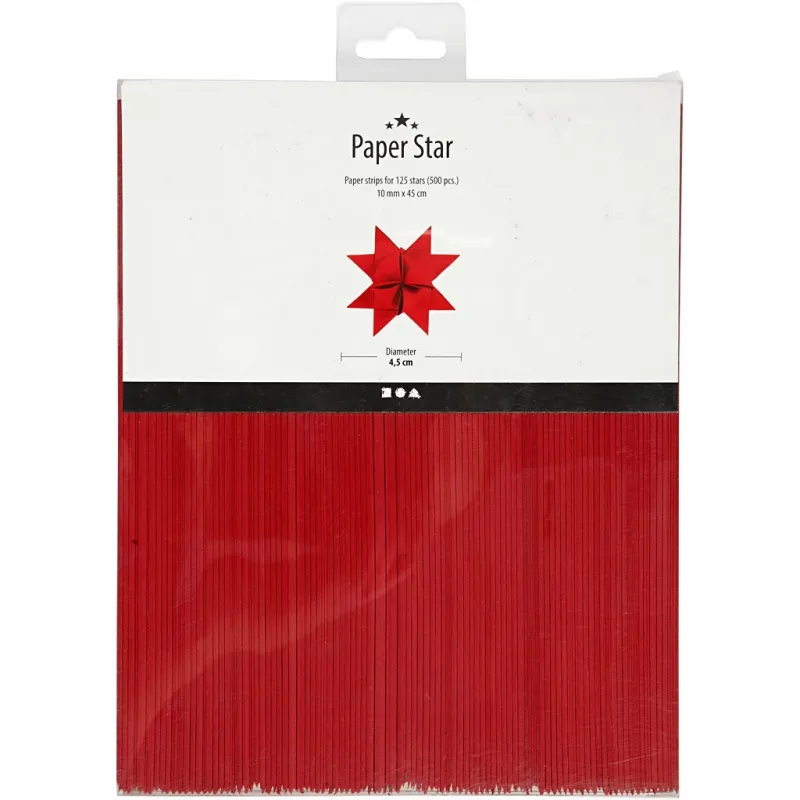 Papierstreifen für Sterne, L 45 cm, D 4,5 cm, B 10 mm, Rot, 500 Streifen/ 1 Pck