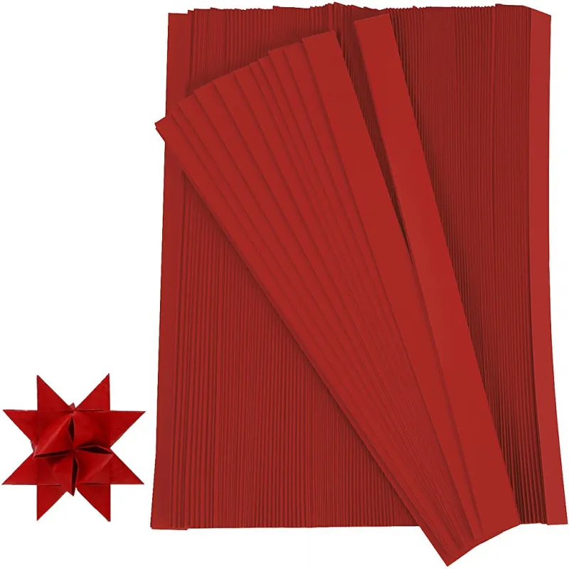 Papierstreifen für Sterne, L 45 cm, D 4,5 cm, B 10 mm, Rot, 500 Streifen/ 1 Pck