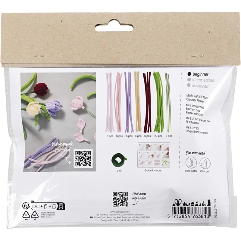 Mini Kreativ Set Blumen aus Pfeifenreiniger, Tulpen, Sortierte Farben, 1 Pck