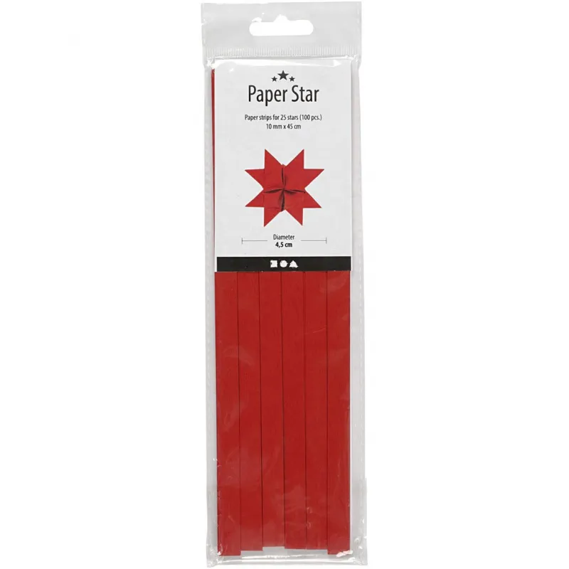 Papierstreifen für Sterne, L 45 cm, D 4,5 cm, B 10 mm, Rot, 100 Streifen/ 1 Pck