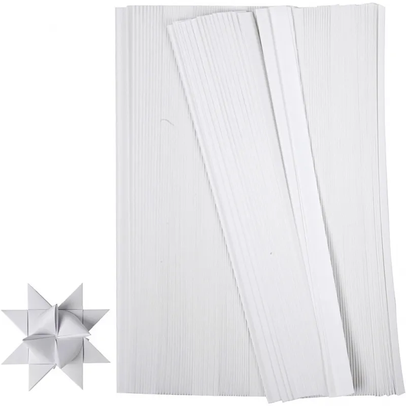 Papierstreifen für Sterne, L 45 cm, D 6,5 cm, B 15 mm, Weiß, 500 Streifen/ 1 Pck