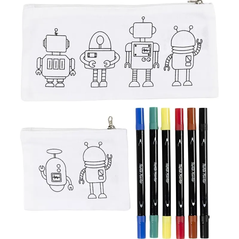 Mini Kreativ Set Textildekoration, Roboter, Primärfarben, 1 Pck