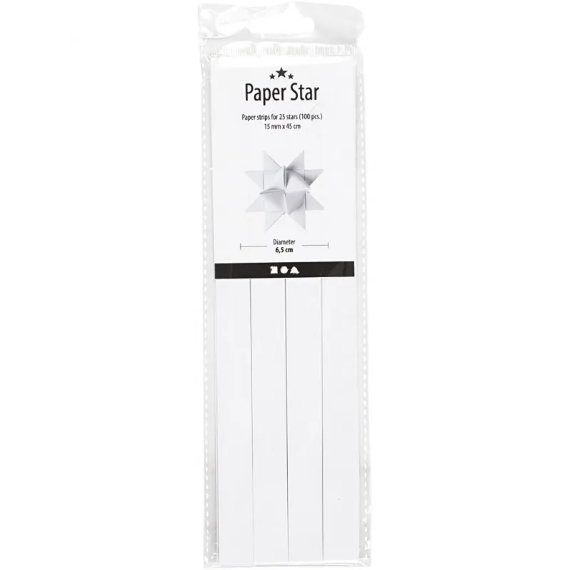 Papierstreifen für Sterne, L 45 cm, D 6,5 cm, B 15 mm, Weiß, 100 Streifen/ 1 Pck