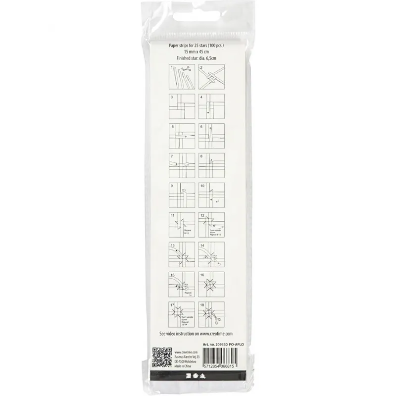 Papierstreifen für Sterne, L 45 cm, D 6,5 cm, B 15 mm, Weiß, 100 Streifen/ 1 Pck