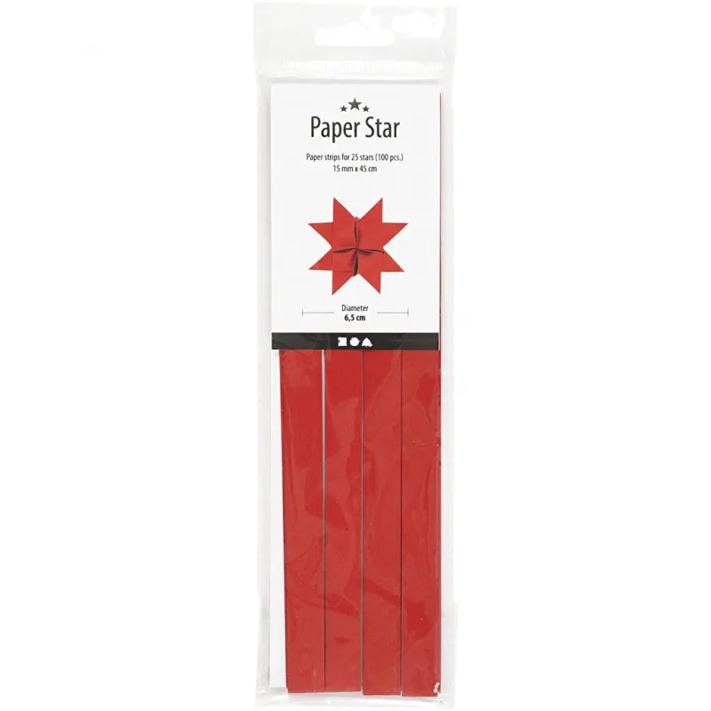 Papierstreifen für Sterne, L 45 cm, D 6,5 cm, B 15 mm, Rot, 100 Streifen/ 1 Pck