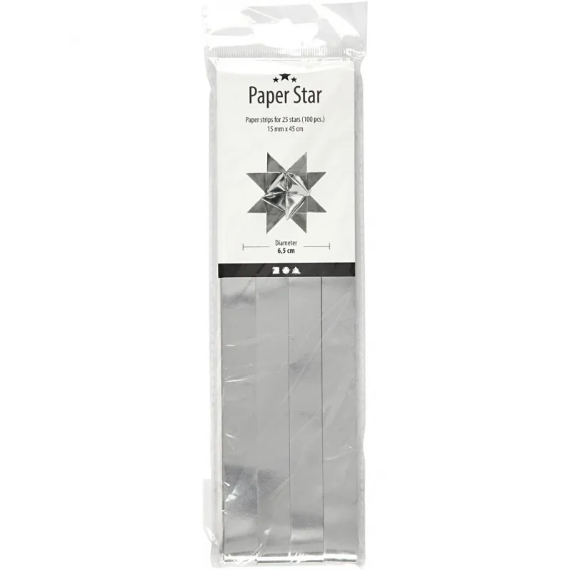 Papierstreifen für Sterne, L 45 cm, D 6,5 cm, B 15 mm, Silber, 100 Streifen/ 1 Pck